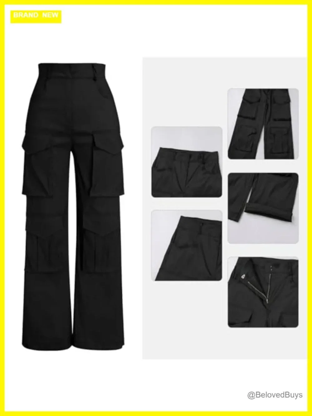 High Rise Cargo Pants with Pockets Y2K Hip Hop Wide Leg